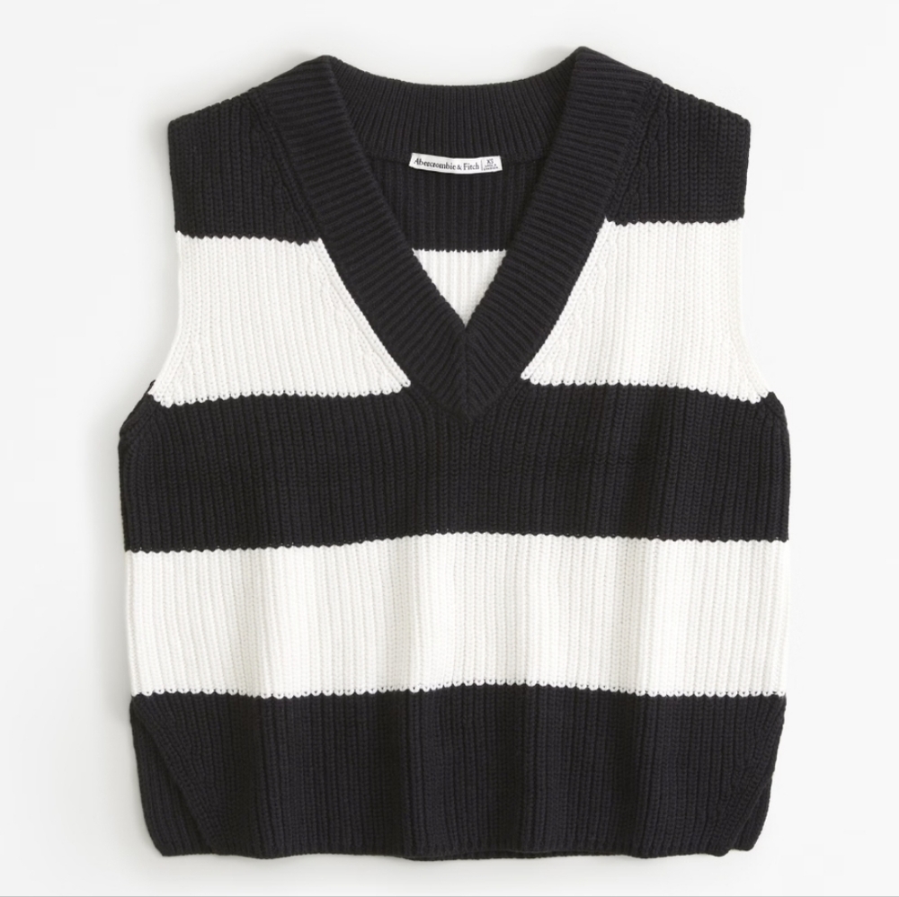 Abercrombie & Fitch Black and White Striped Sweater Vest Size XL NWT